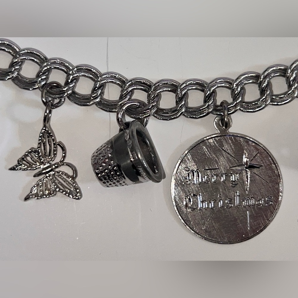 Monet Vintage Silver Charm Bracelet Mechanical Piano and Sterling Silver Charms - Picture 5 of 17